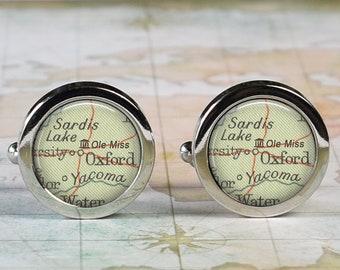Ole Miss cufflinks, University of Mississippi map cuff links graduation gift alumni or college student gift Oxford MS map gift CM116