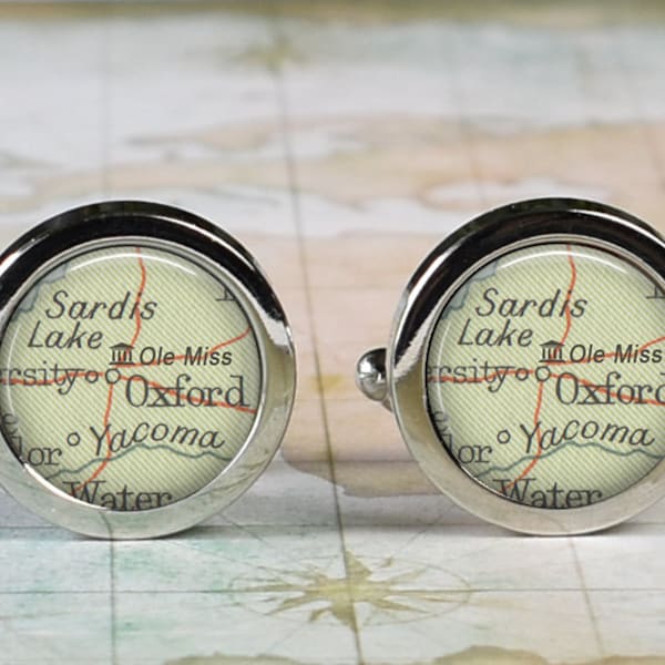 Ole Miss cufflinks, University of Mississippi map cuff links graduation gift alumni or college student gift Oxford MS map gift CM116