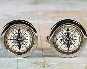 Nautical Compass cufflinks, compass cufflinks graduation gift nautical boating gift for sailor or yachtsman gift for traveler or graduate