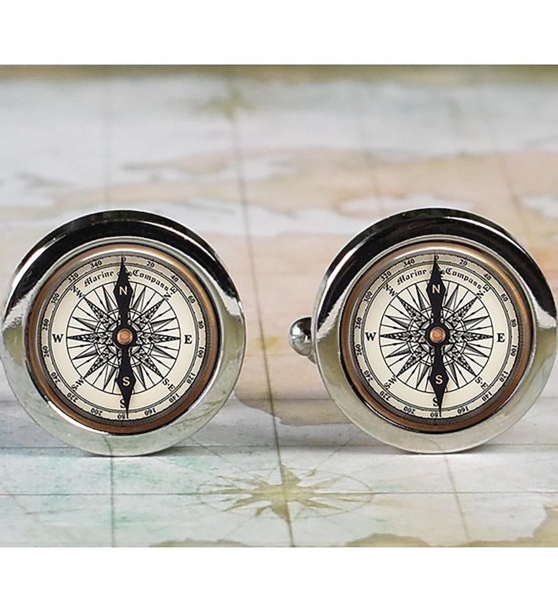 Nautical Compass cufflinks, compass cufflinks graduation gift nautical boating gift for sailor or yachtsman gift for traveler or graduate image 1