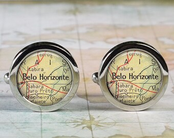 Belo Horizonte cufflinks, Brazil map cufflinks travel gift wedding or anniversary gift groomsmen best man Father's Day gift