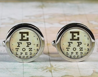 Eye chart cufflinks,  ophthalmologist cufflinks, gift for optometrist or optician,  Father's Day gift for Dad cufflinks for groom