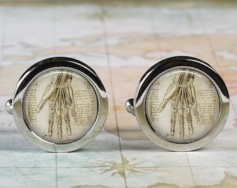 DaVinci Anatomical Hand cufflinks, hand surgeon cufflinks orthopedic gift or medical student gift hand specialist cuff links