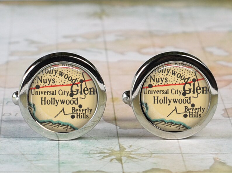 Hollywood map cuff links wedding or anniversary gift film industry gift Universal City map gift CA cufflinks Hollywood