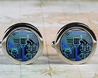 Computer circuit board cufflinks, computer cufflinks gift for computer programmer or engineer Father's Day gift for Dad graduation gift