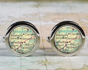 PIedmont University cufflinks, college map cuff links graduation gift college student gift freshman gift Demorest Georgia map gift