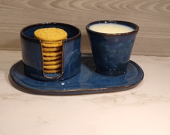 Stoneware Milk and Cookie Dunkers Set