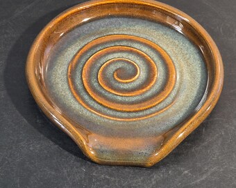 Green/Brown Ceramic Spoon Rest or Soap Dish