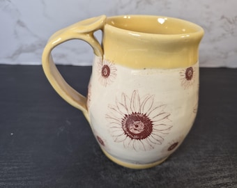 Yellow Sepia Hand Drawn Sunflower Mug