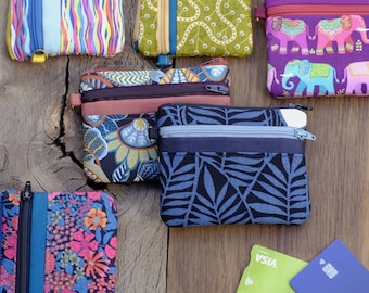 Two-zip fabric purse - card holder / wallet - small zipped pouch