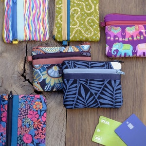 Porte-monnaie deux zips en tissu - porte cartes / portefeuille - petite pochette zippée