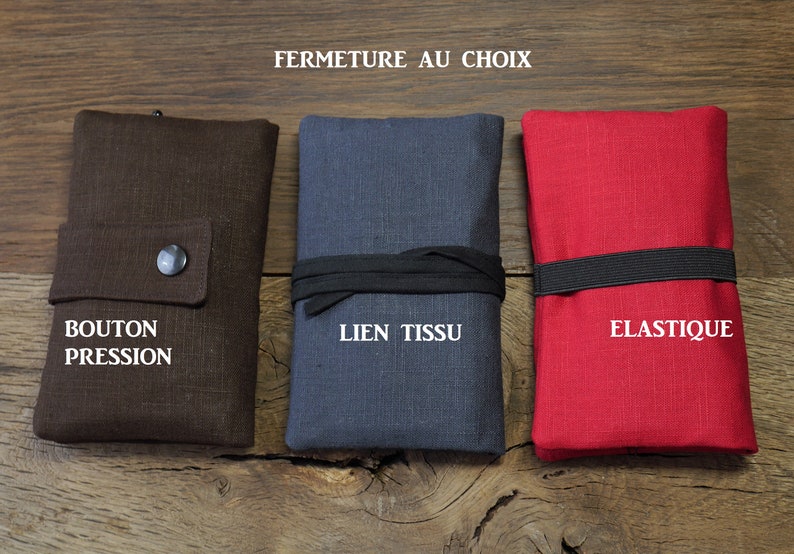 Blague à tabac unie lin & coton couleur et fermeture au choix image 4