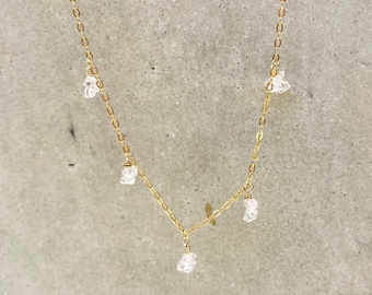 Diamond Necklace, Raw Crystal Gemstone, Herkimer Diamonds, Layering Necklace, 14k gold filled, Necklace