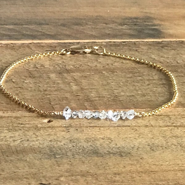 Diamond Bracelet, Herkimer Diamond Crystal Bracelet, Dainty Bracelet, Diamond, Crystal, Bracelet, Raw Crystal, Bridal Jewelry, Gift for Her