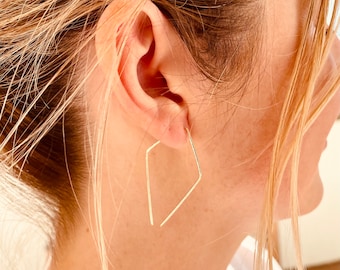 Hammered 14k Gold Filled Geometric Earrings: Thin Minimalist Style