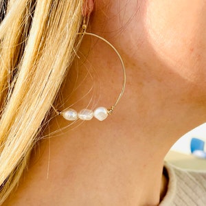 14k Gold Filled Pearl Hoop Earrings: Freshwater Pearl Jewelry