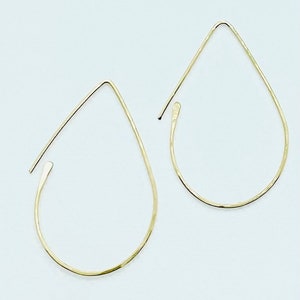 Dainty Earrings, Slide Through Earrings, Teardrop, 14k Gold Filled, Minimalist,