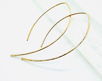 14k Gold Filled Threader Earrings: Handcrafted Minimalist Arc Hoops