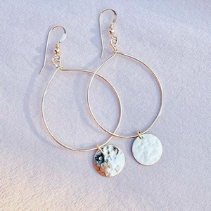Gold Hoop Earring, Hammered Disc,  Hoop Earrings, 14k Gold filled, Minimalist