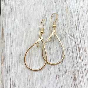 14k Gold Filled Hoop Earrings: Hammered Teardrop Mini Hoops