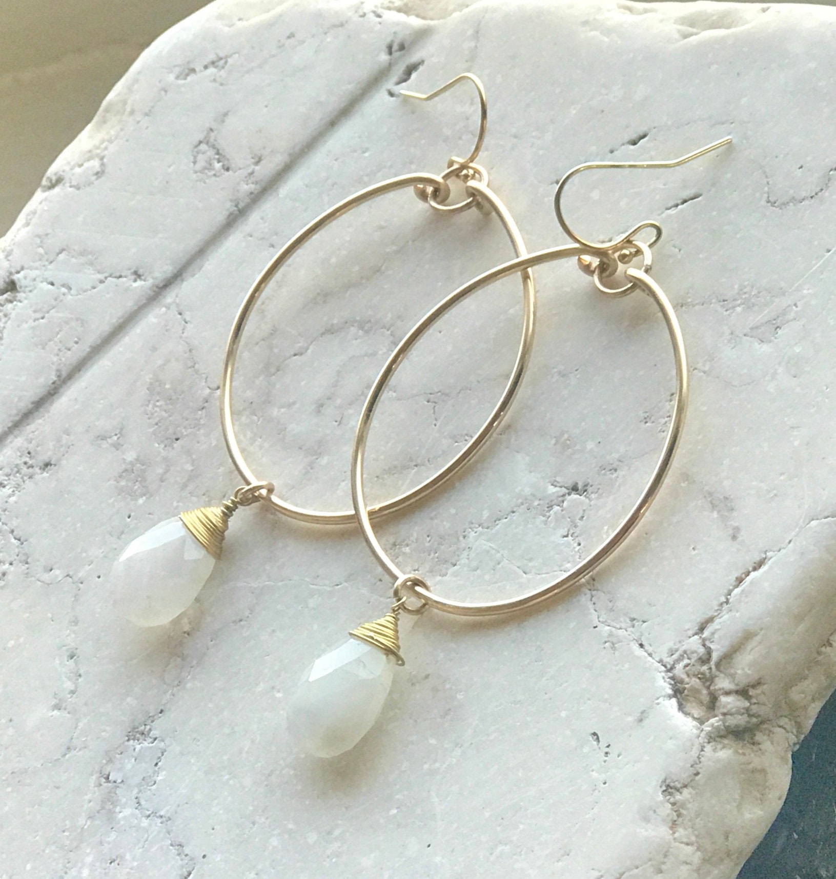 Gold Moonstone Hoop Earrings Gemstone Hoop Earrings Etsy