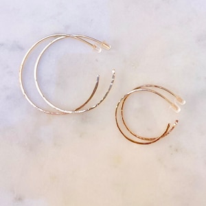 14k Gold Filled Hoop Earrings: Lightweight Hammered Minimalist