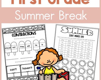 First Grade Summer Break Packet | No Prep Printable Worksheets for Early Finishers & Independent Work | ELA and Math Activities