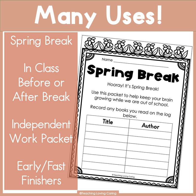 Second Grade Spring Break Packet Independent Spring Themed Worksheets ...