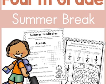 4th Grade Summer Learning Packet, Printable Math and ELA Summer Review Worksheets