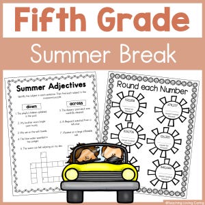 May include: Black and white printable worksheet for fifth grade students. The worksheet includes a crossword puzzle with the words "down" and "across" and a section to round numbers to the nearest ten, hundred, and thousand.