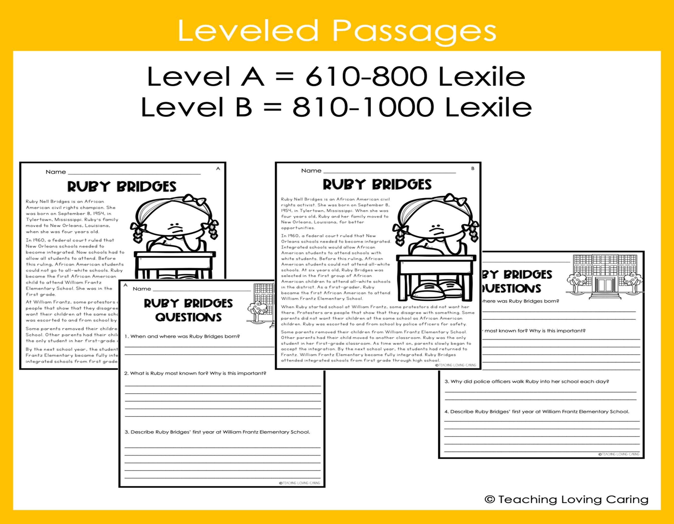 Ruby Bridges Reading Comprehension: Biography Research Project ...