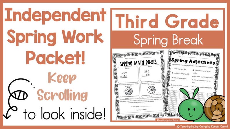 Third Grade Spring Break Packet Independent Spring Themed Worksheets - Etsy