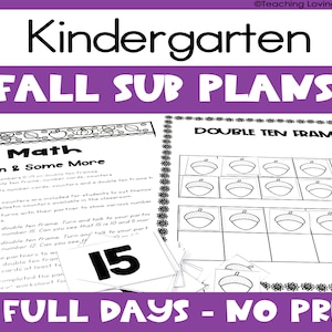 Kindergarten Emergency Sub Plans - Fall