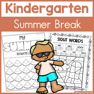Könnte beinhalten: Schwarzweißes druckbares Arbeitsblatt mit einem Comic-Jungen, der eine Sonnenbrille und ein Sommeroutfit trägt. Das Arbeitsblatt enthält ein Sommer-Lesetagebuch und eine Malen-nach-Zahlen-Aktivität mit Sehwörtern.