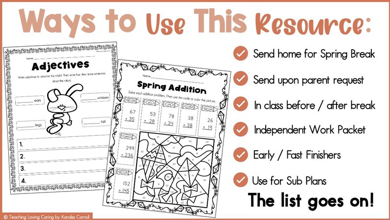 Third Grade Spring Break Packet Independent Spring Themed Worksheets - Etsy