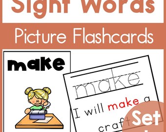 Sight Word Flashcards with Picture Cues | High-Frequency Word Practice | Tracing & Sentences Set 1