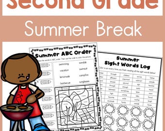 2nd Grade Summer Learning Packet, Printable Math and Reading Summer Review Worksheets