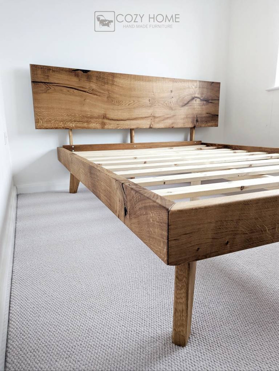 Country Style, Solid Oak King Size Bed Frame,rustic,solid Oak,handmade,oak Headboard,king Size ...