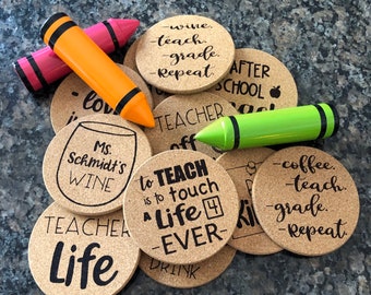 Teacher Gift Cork Coasters, Whimsical Teacher Gift, Teacher Cork Coasters, 4" Teacher Coasters