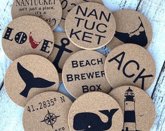 Nantucket Coasters, Nantucket Gifts, Nantucket, Nantucket Entertaining, Barware, 4" Cork Coasters