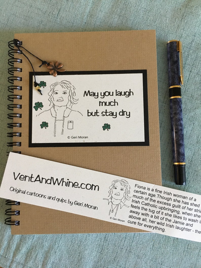 Funny Irish Humor 5x7 Notebook with Shamrock charm and bookmark for Irish women for funny friends image 1