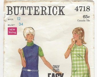 UNCUT BUTTERICK 4718, Semi-Fitted A Line Dress or Jumper, One piece Dress or Jumper
