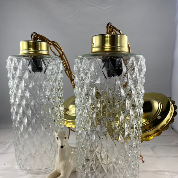 Mid Century, Pair of GLASS PENDANT LIGHTS