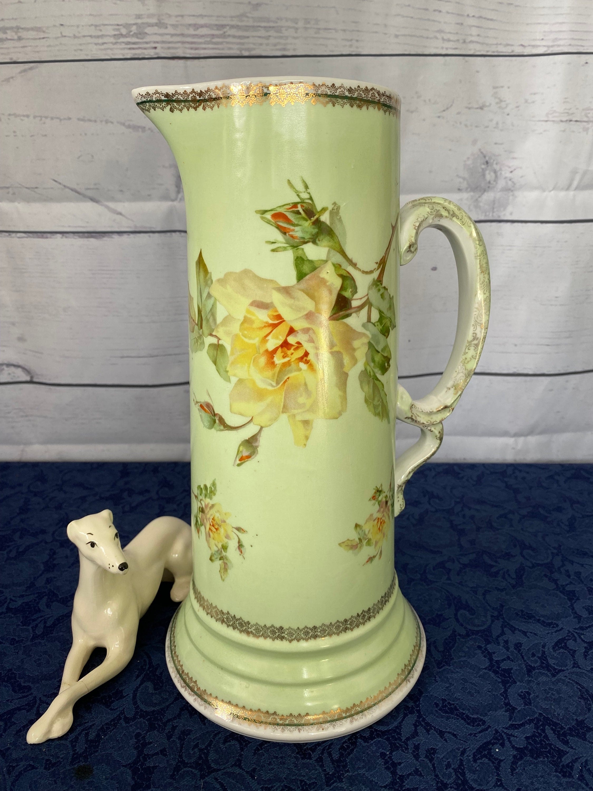 Antique Imperial China Pitcher: Handpainted Floral Vase With Gilt