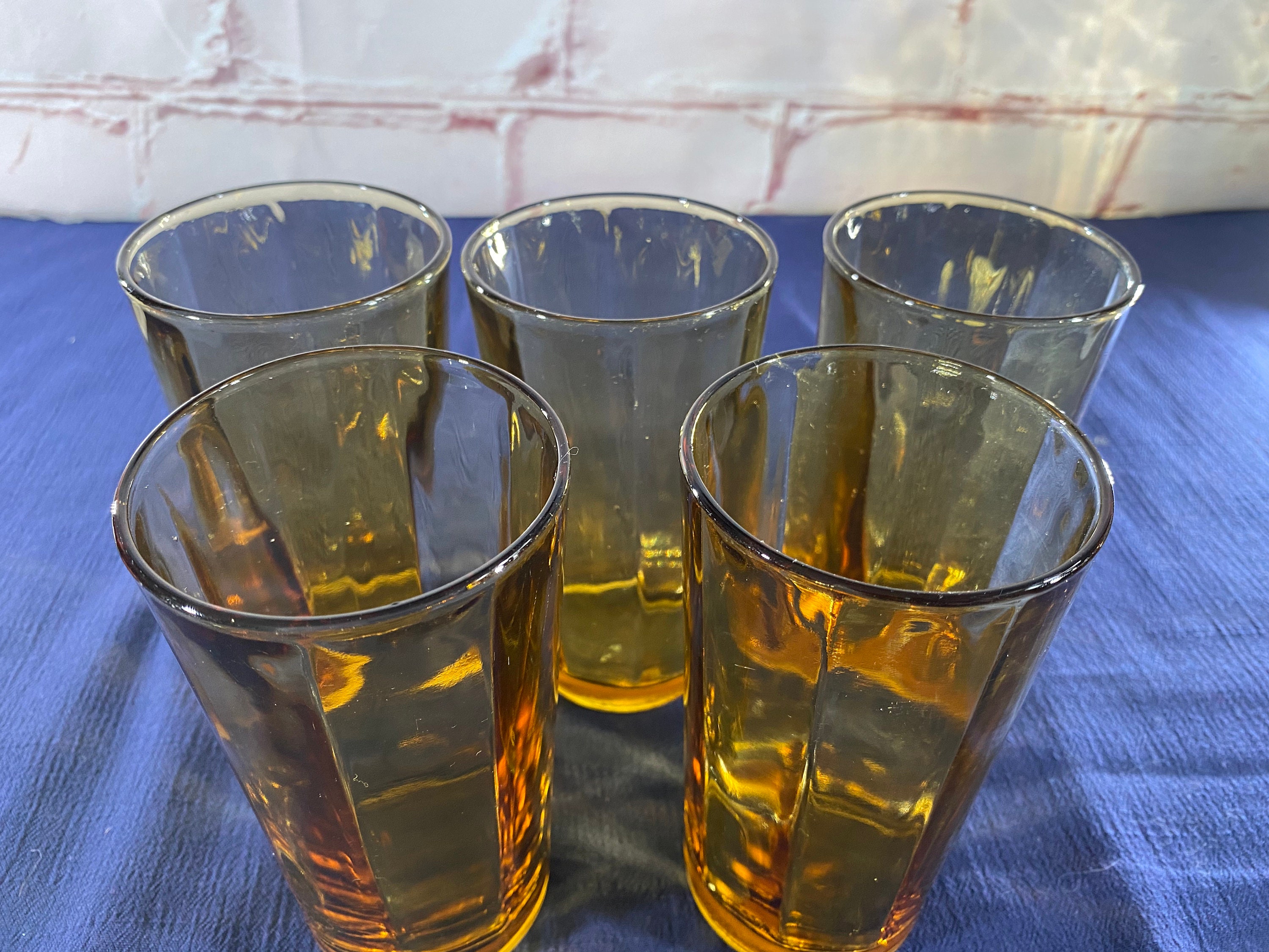 50s アメリカ ビンテージグラス 6個セット Mid Century, 6 Piece Set, Dark GOLD GLASS, Pitcher and 5 Glasses
