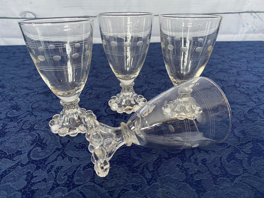 Vintage, Set of 4, ETCHED, CANDLEWICK/BOOPIE Cordial/juice Glasses