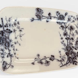 ANTIQUE, Grindley, SPRING, Piatto rettangolare in ceramica con decorazione a trasferimento blu e bianca, 14 x 10"