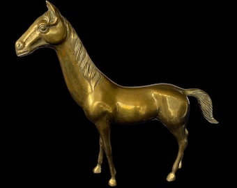 Vintage mässingshästfigur: 14" riddekor