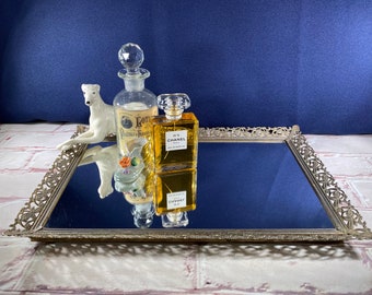 Vintage Brass and Mirror  VANITY/DRESSER/MAKEUP Tray, Hollywood Regency Style
