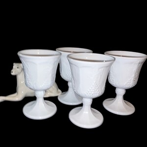 Vintage Indiana Milchglas Becher - HARVEST Muster Weinglas 4er Set